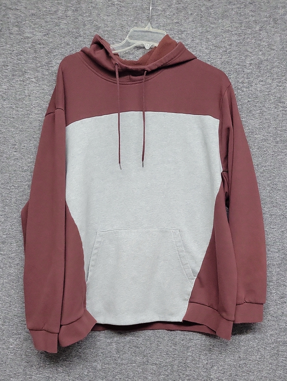 Men's Two-Tone Athletic Works Pullover Hoodie - Burgundy & Lt Gray Mens Size 3X
